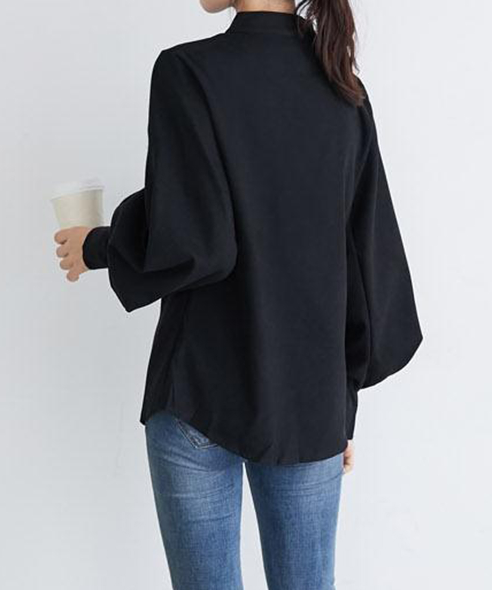 イエベ服　上品スタンドカラー ボリューム袖ブラウス（イエベ春向け・イエベ秋向け）