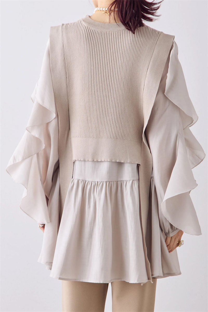 ブルベ服　ニットベスト×フリル袖シャツ２点セット（ブルベ夏向け・ブルベ冬向け）
