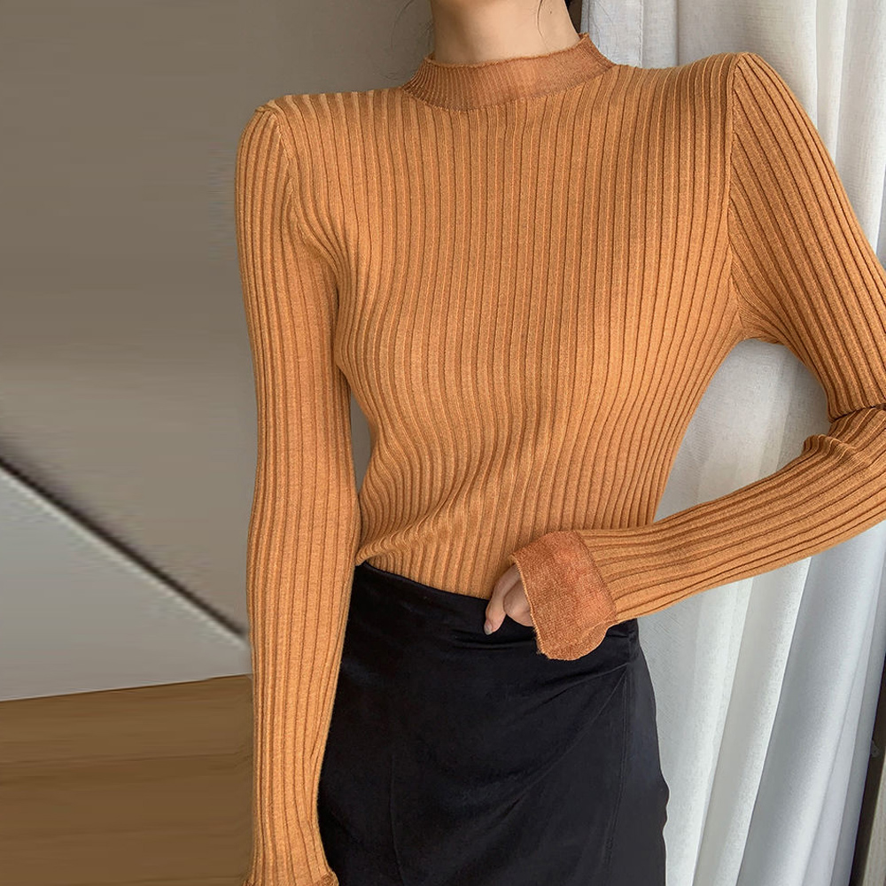 ブルベ服　袖レース付きリブニット長袖セーター女性用カーディガン（ブルベ夏向け・ブルベ冬向け）