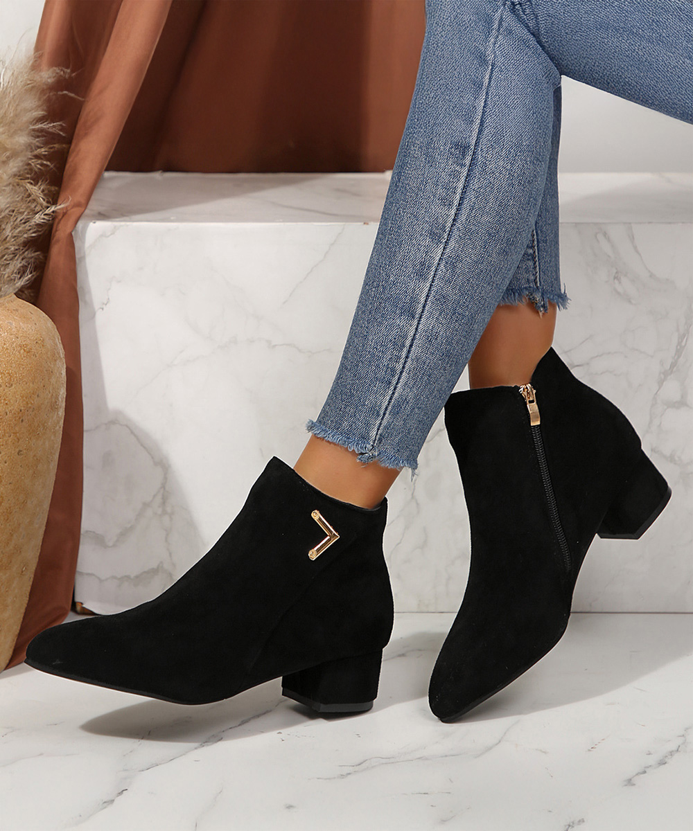 ブルベ夏/ブルベ冬靴　太ヒールショートブーツ韓国風シューズサンダル