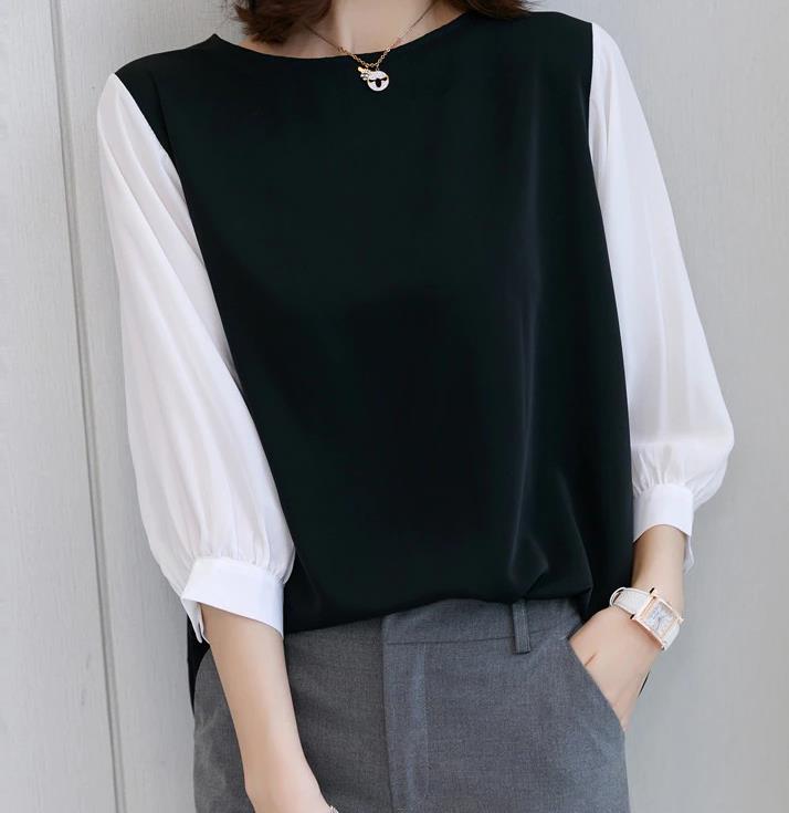 Tシャツ 優雅なふんわり袖デザイン切替Tシャツ（ブルベ冬向け）