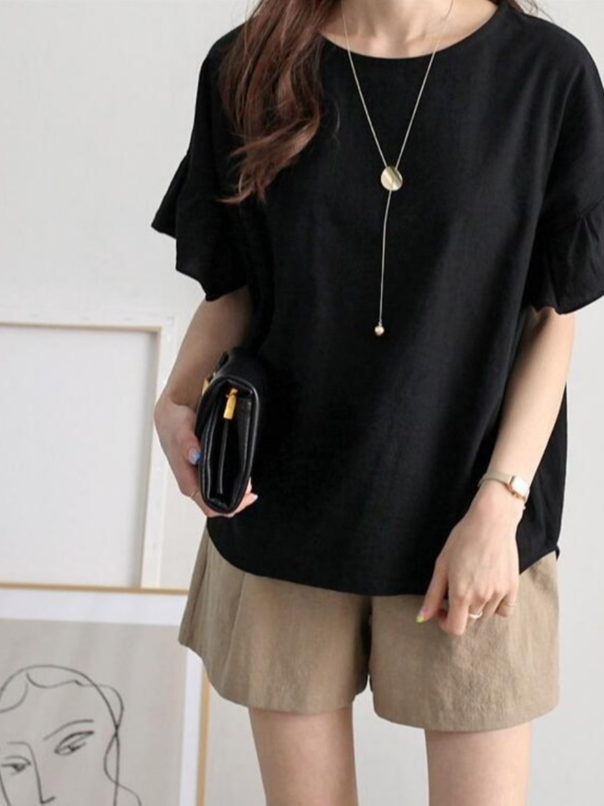 Tシャツ　フリル袖フォーマルデザインゆったりトップス（ブルベ夏向け・ブルベ冬向け）
