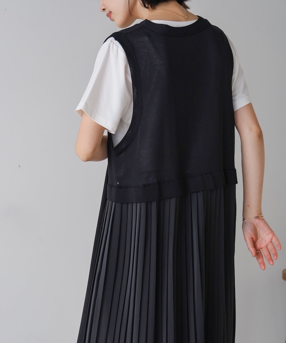 羽織もの　プリーツ切替ロングベスト（ブルベ夏向け・ブルベ冬向け）