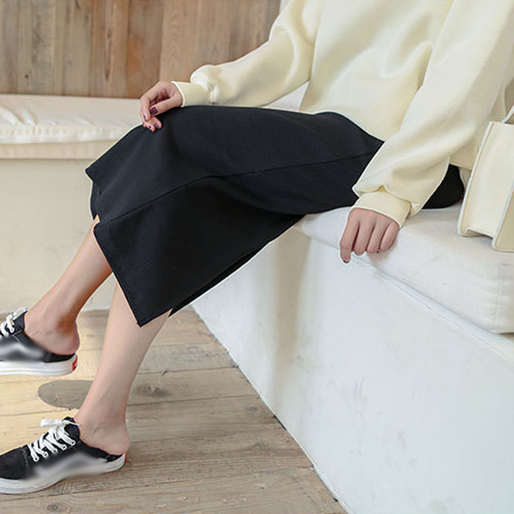 ブルベ服　リブニットロングタイトスカート ミモレ丈スリット（ブルベ夏向け・ブルベ冬向け）
