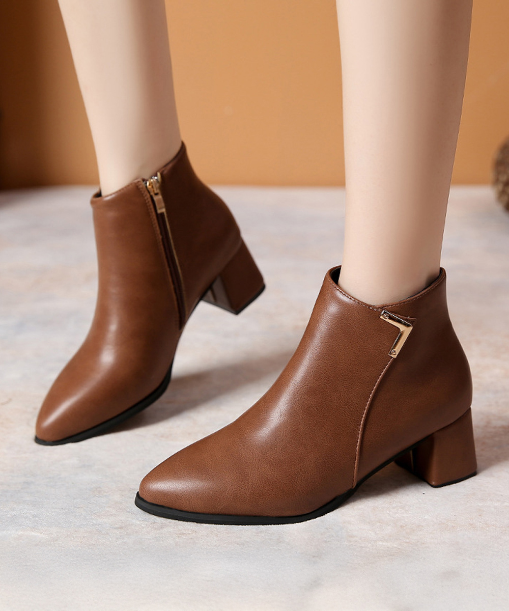 ブルベ夏/ブルベ冬靴　太ヒールショートブーツ韓国風シューズサンダル