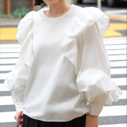 ブルベ服　ボリューム袖シャツ上品な気質ブラウス（ブルベ夏向け・ブルベ冬向け）