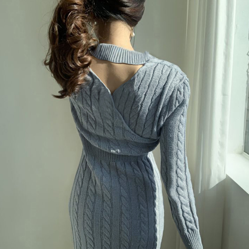 ブルベ服　編み込み模様の前後着回しニットワンピース（ブルベ夏向け・ブルベ冬向け）