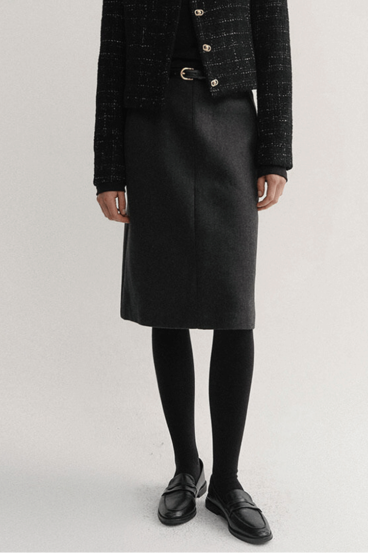 ブルベ夏/ブルベ冬服　ベルト付き台形膝丈スカート