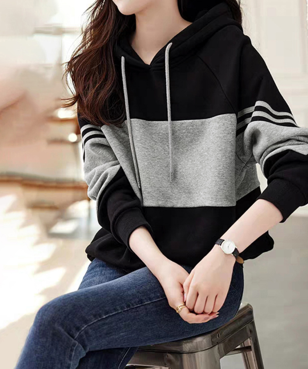 ブルベ冬服　配色切替パーカー レディース フード付きスウェット