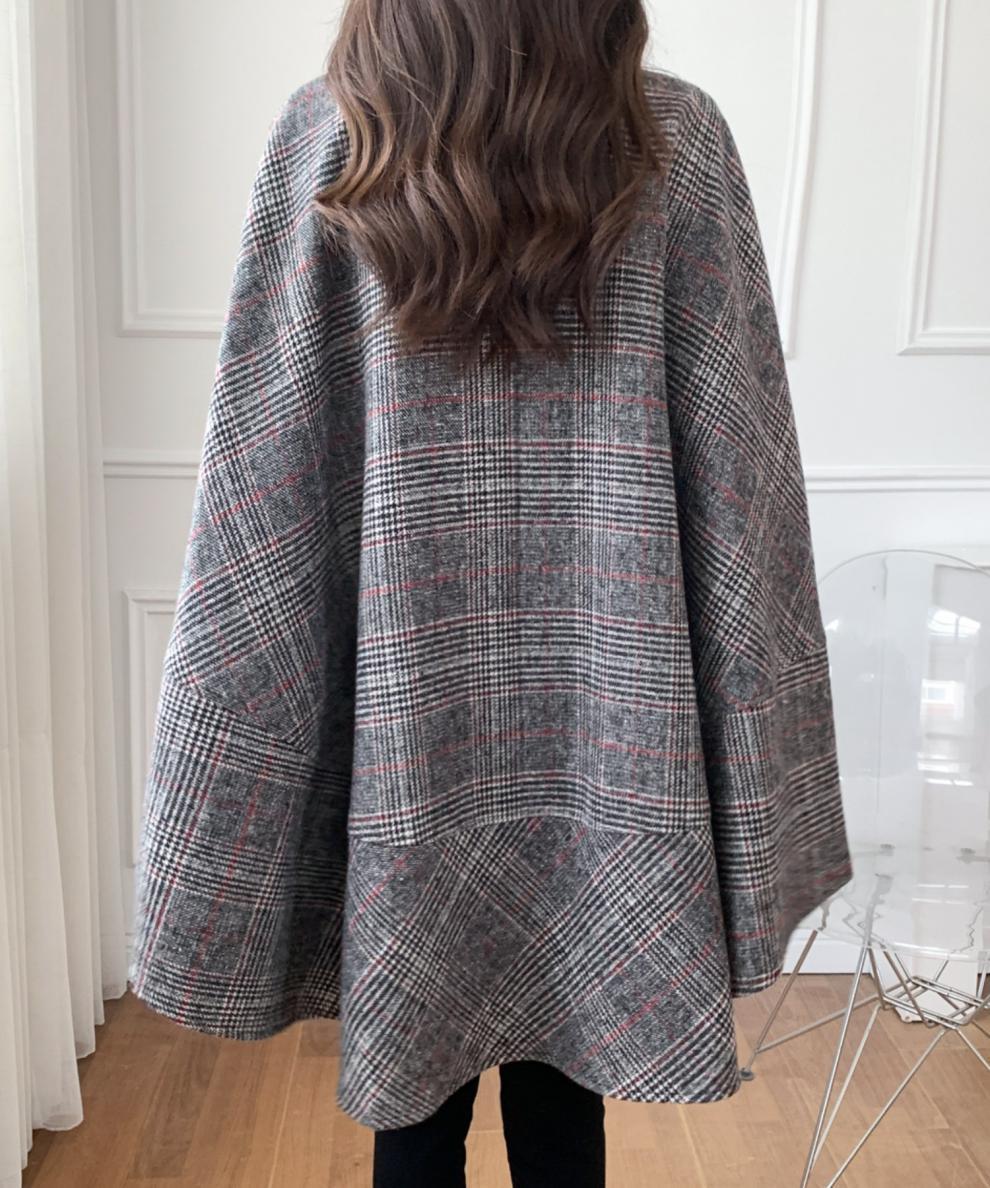 ブルベ夏/ブルベ冬服　千鳥格子柄ノーカラーオーバーサイズコート