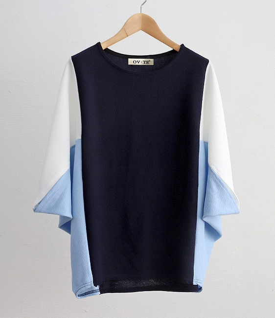 Tシャツ　優雅なバイカラーゆったりトップス（ブルベ夏向け・ブルベ冬向け）