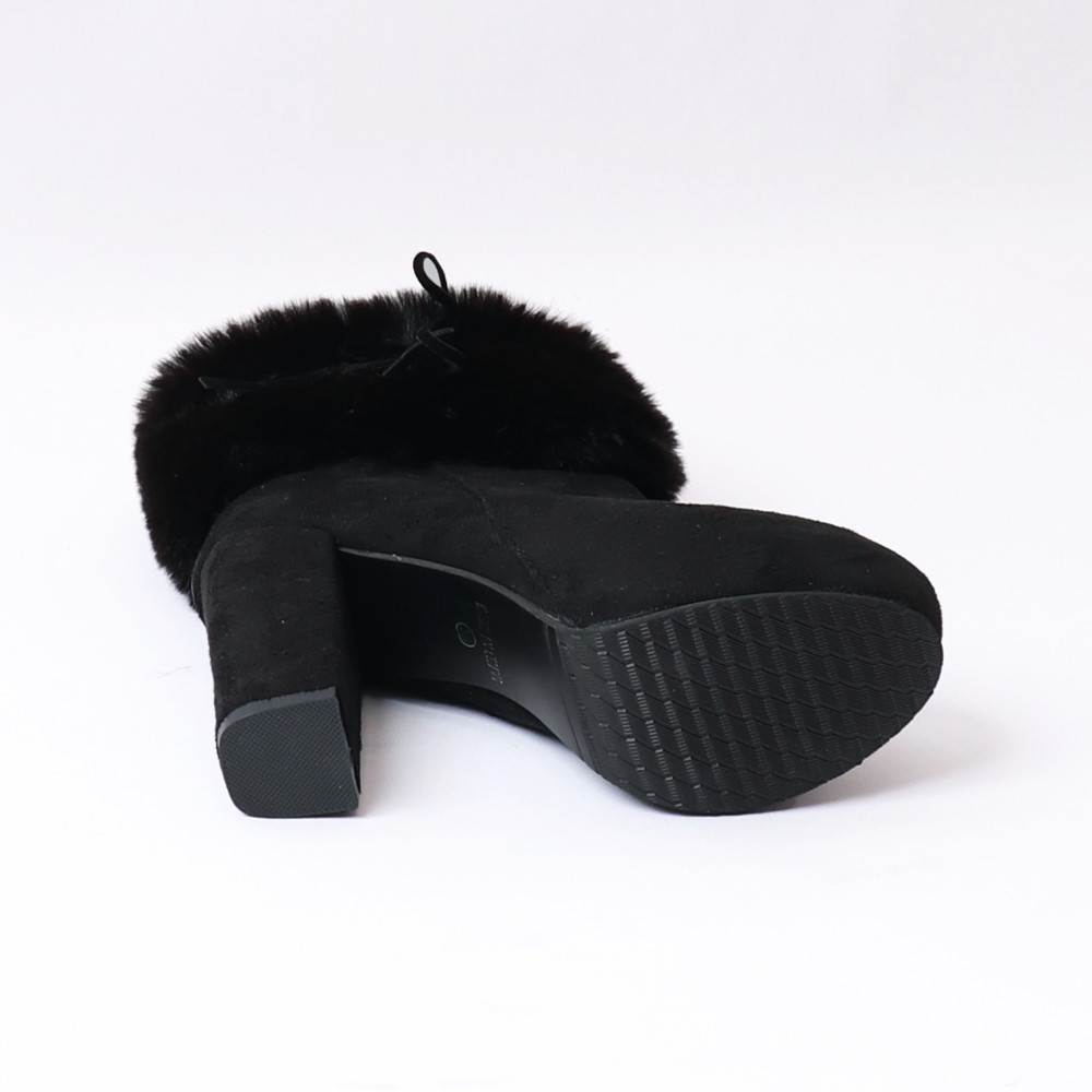 ブルベ夏/ブルベ冬靴　ファー付き太ヒールショートブーツ シューズ 秋冬