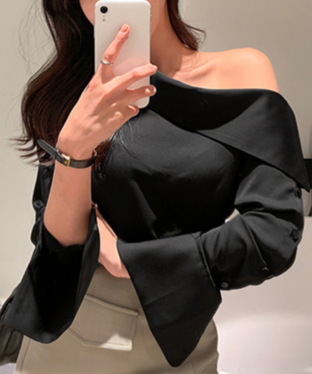 ブルベ服　アシンメトリー肩見せブラウス シャツ（ブルベ夏向け・ブルベ冬向け）