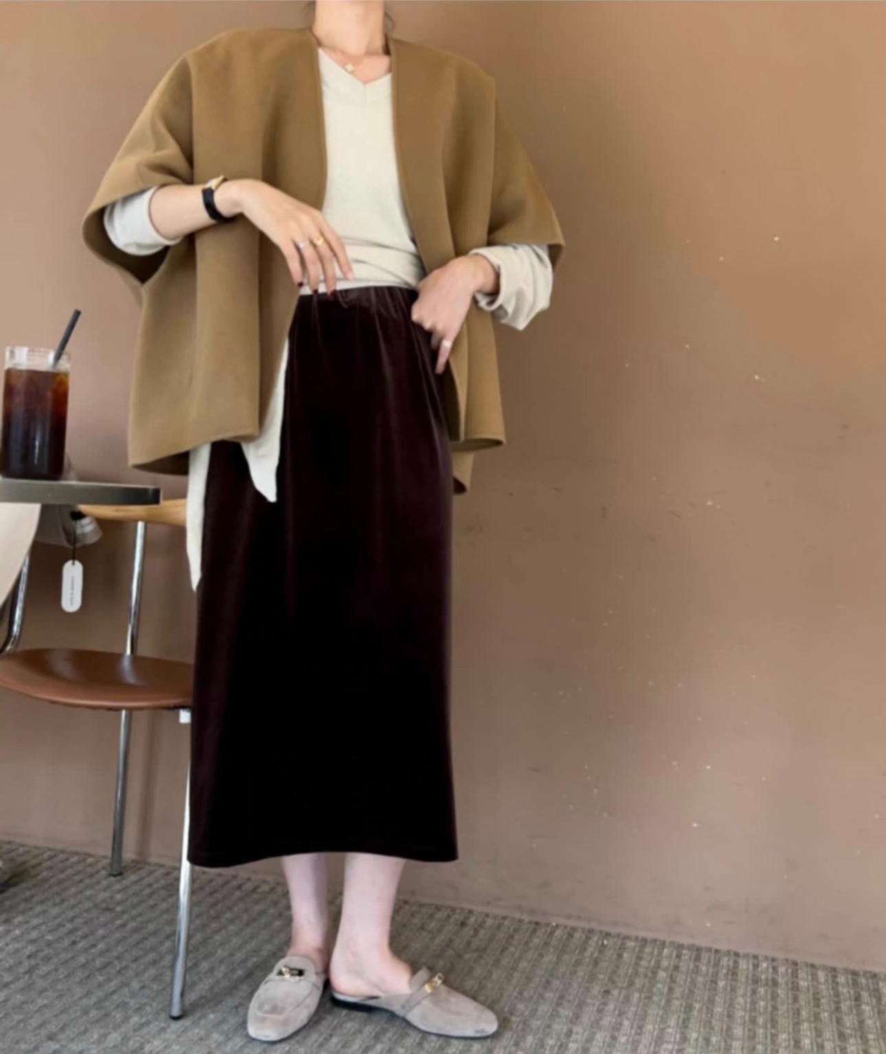ブルベ服　上品フェルト ポンチョ風ジャケット アウター（ブルベ夏向け・ブルベ冬向け）