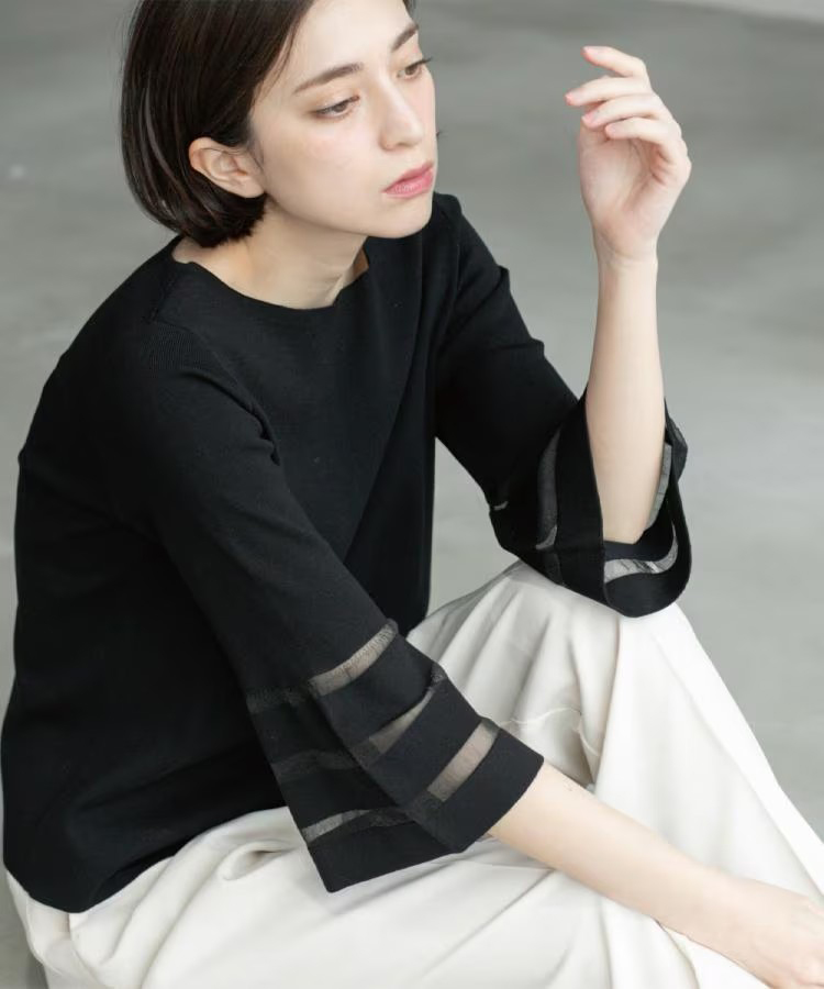 ブルベ服　袖透け切替 Tシャツ スウェット おしゃれ デザイン（ブルベ夏向け・ブルベ冬向け）