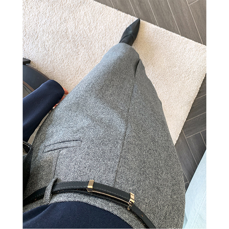 ブルベ夏/ブルベ冬服　ヘリンボーン柄ウール混ハイウエストロングスカート