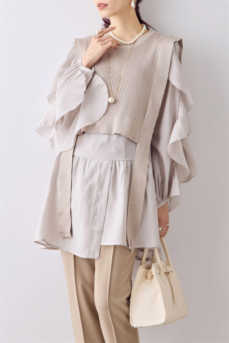 ブルベ服　ニットベスト×フリル袖シャツ２点セット（ブルベ夏向け・ブルベ冬向け）