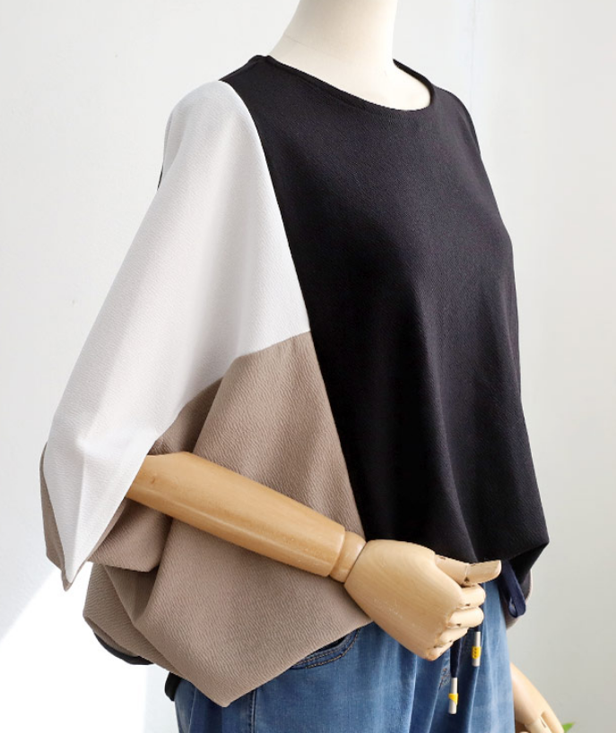 Tシャツ　優雅なバイカラーゆったりトップス（ブルベ夏向け・ブルベ冬向け）