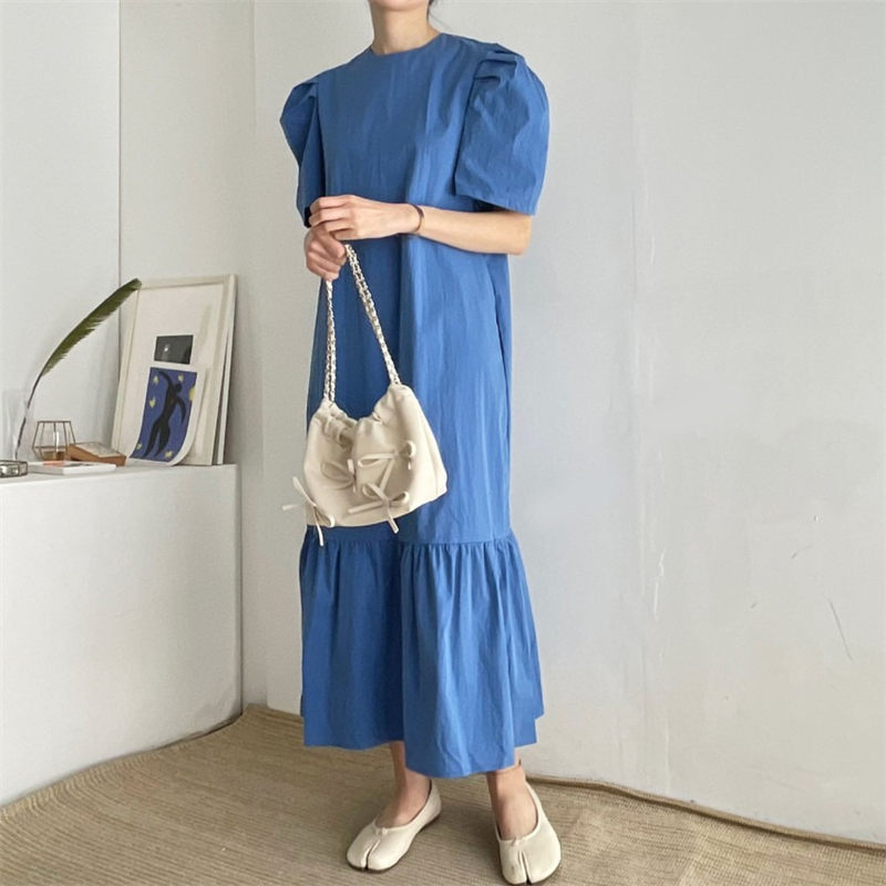 ブルベ服　パフスリーブティアードワンピース（ブルベ夏向け・ブルベ冬向け）
