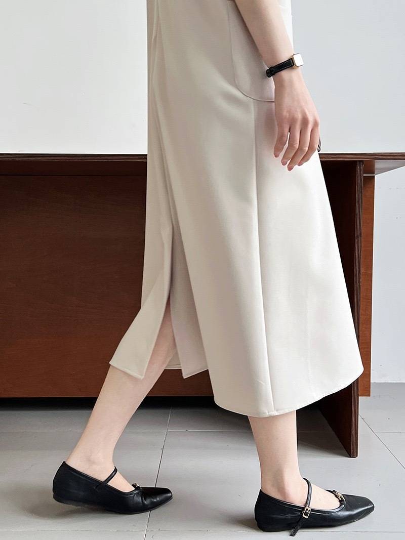 ブルベ夏/ブルベ冬服　ミニマルノースリーブポケット付きロングワンピース