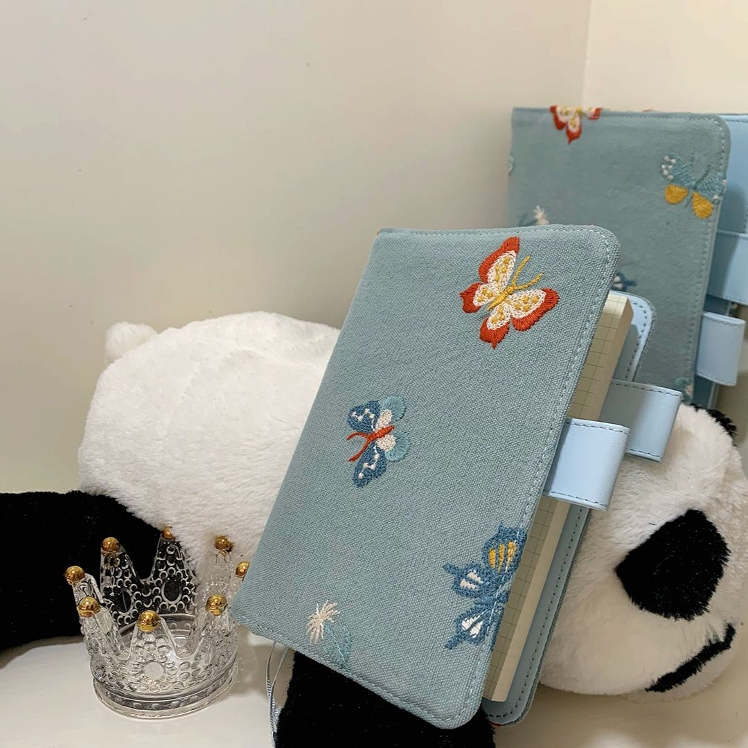 ブックカバー 蝶々刺繍キャンバスブックカバー