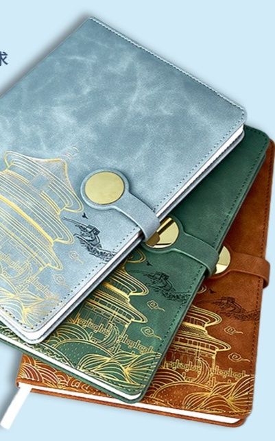 ブックカバー 波と月の刺繍入り合成革製ハードカバー用ブックカバー