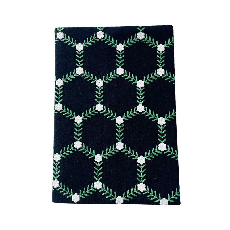 花刺繍格子模様のブックカバー A5（ビジネス書）A6（文庫本）