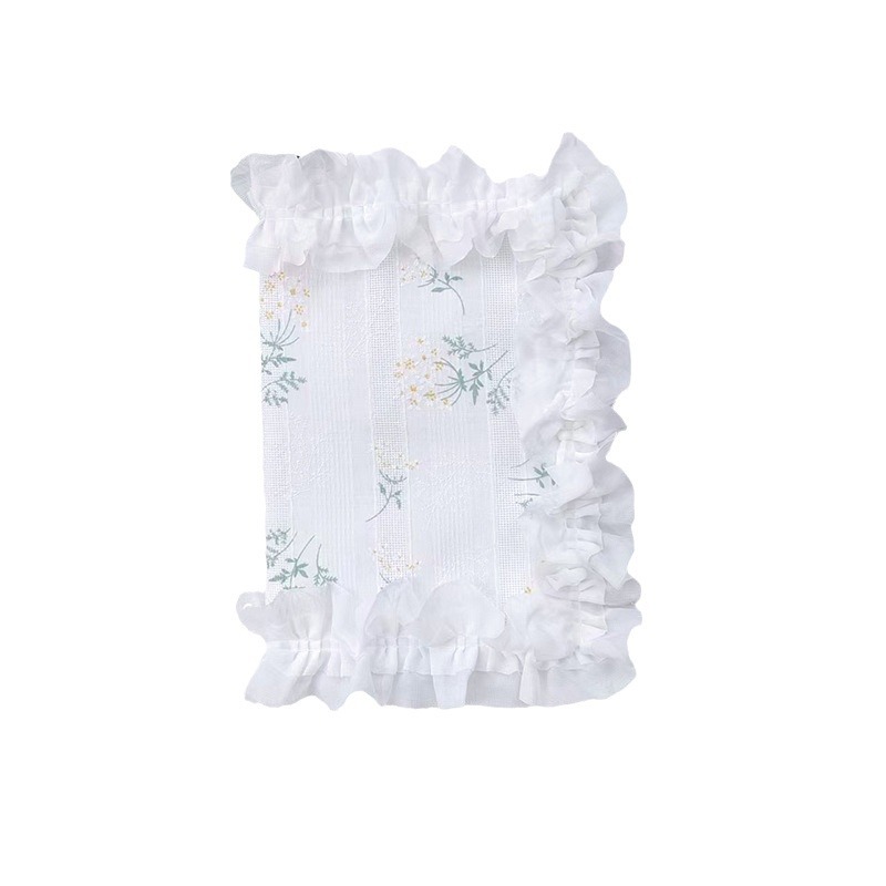 布製ブックカバー 白色刺繍花柄 ひらひら装飾付き本カバー