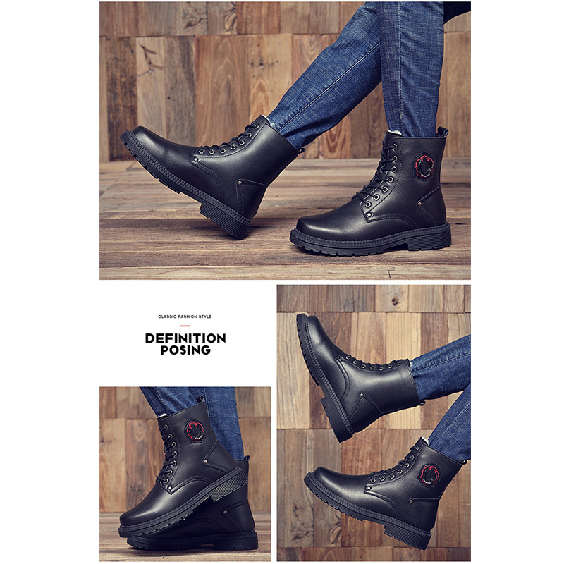 裏起毛付きメンズブーツ黒色紐靴防寒保温