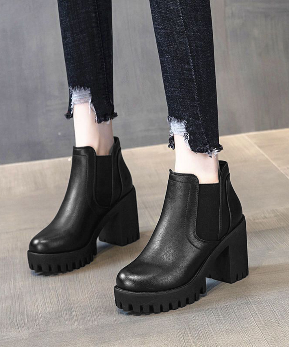 厚底サイドゴア太ヒールショートブーツ