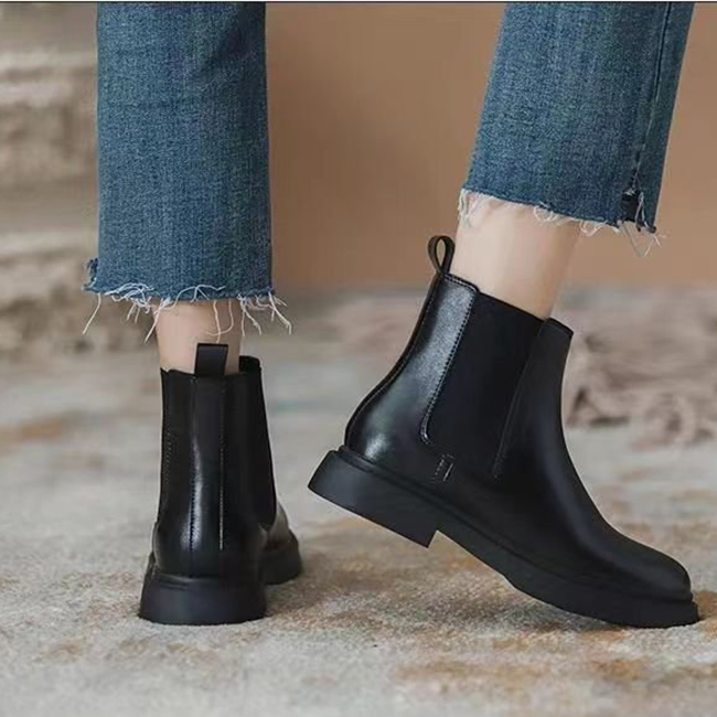 2025新作 レディース サイドゴアブーツ 黒 裏起毛 美脚 ショートブーツ