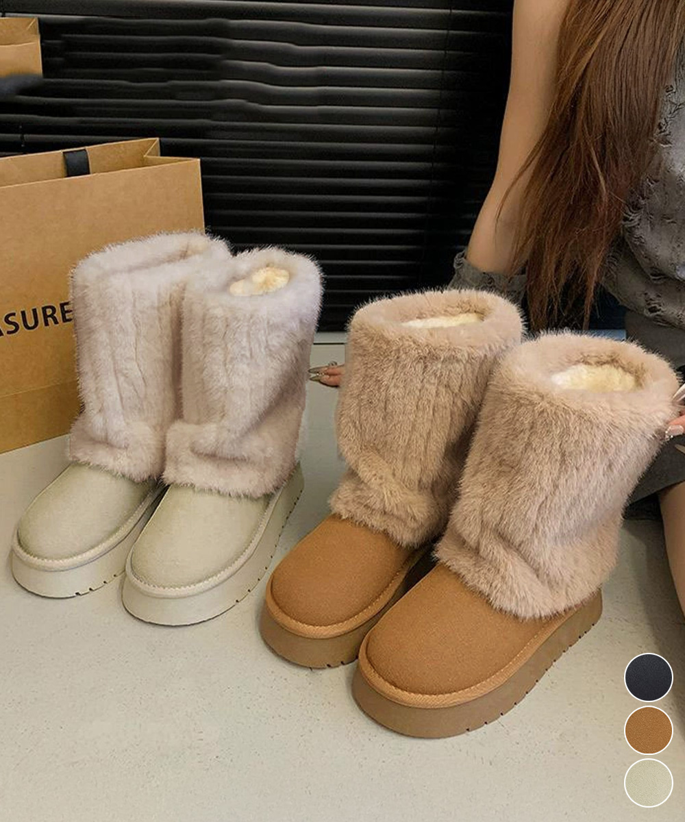 ふわふわファー厚底ムートンブーツ