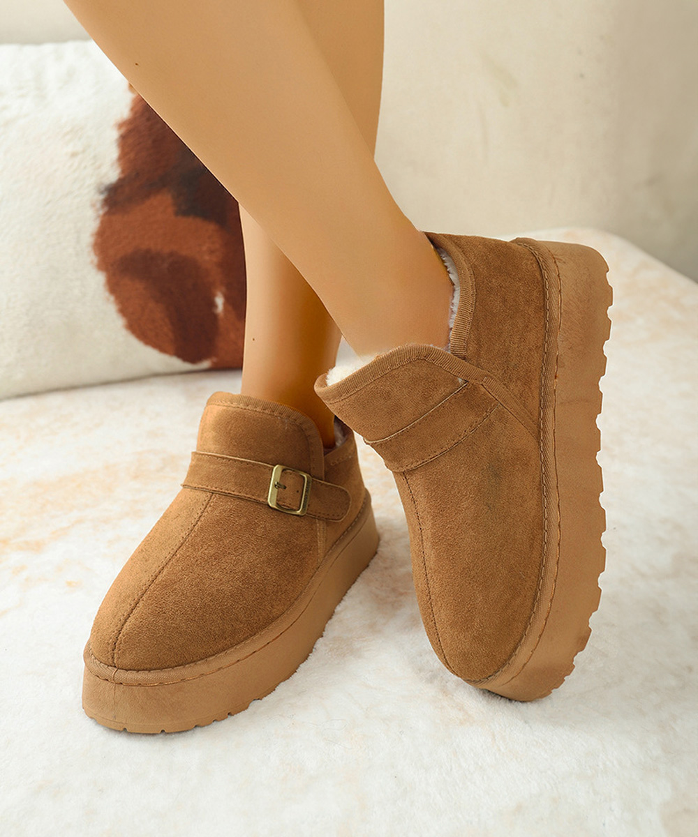ムートンブーツ 厚底 ベルト付き ショートブーツ 冬