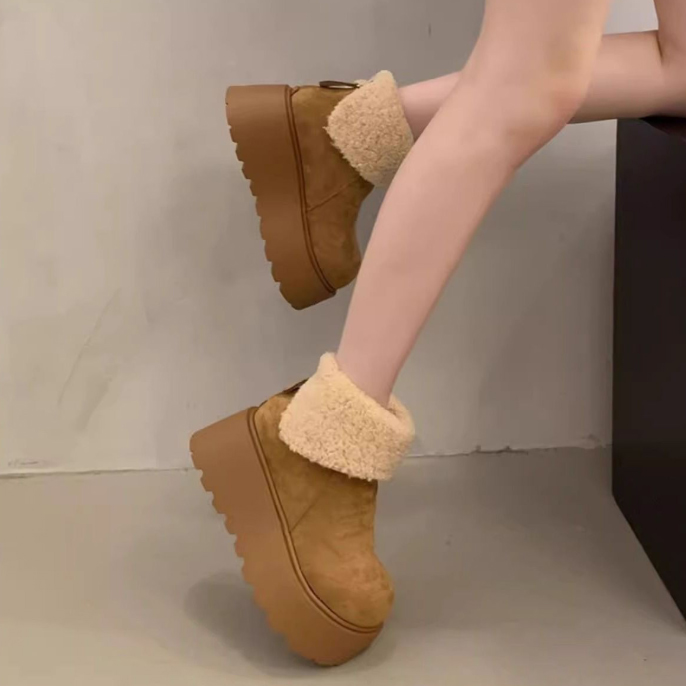 新作レディース裏ボア厚底ショートブーツ美脚効果