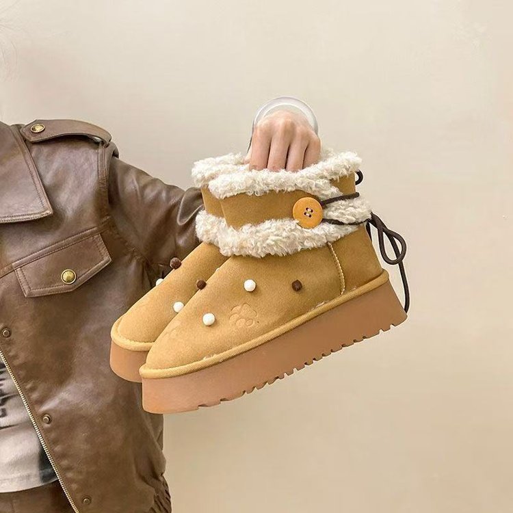 レディース ムートン調 裏起毛防寒ショートブーツ