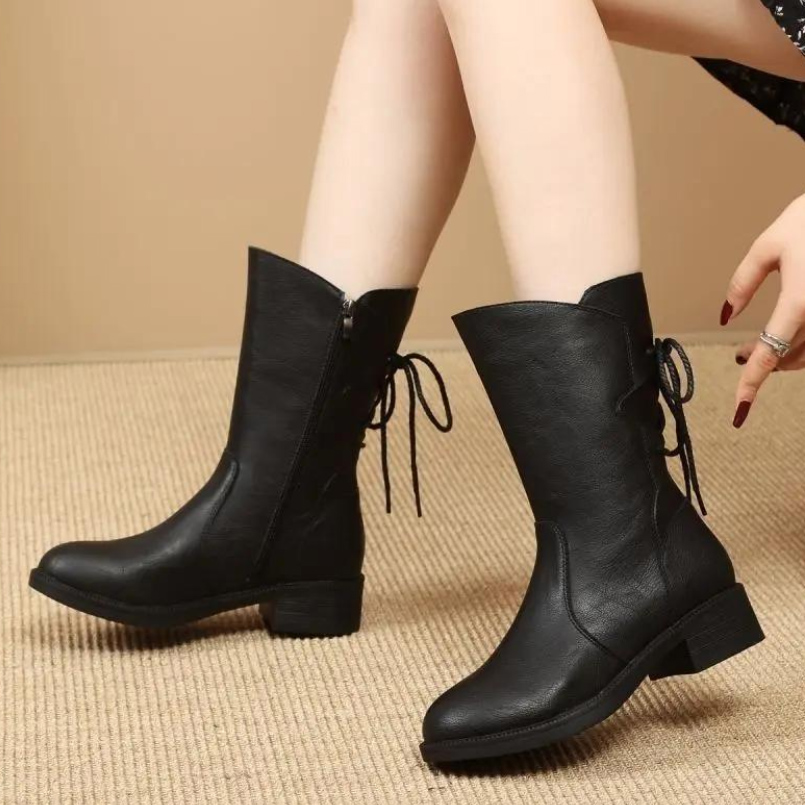 レディース後ろ編み上げ ショートブーツ