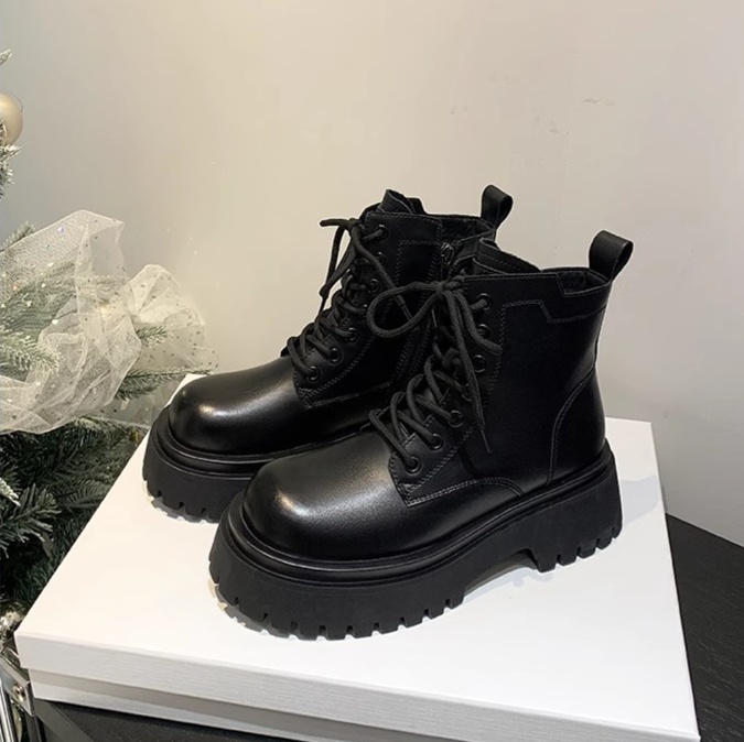 ブーツ ショート 厚底ジッパー付きショートブーツ