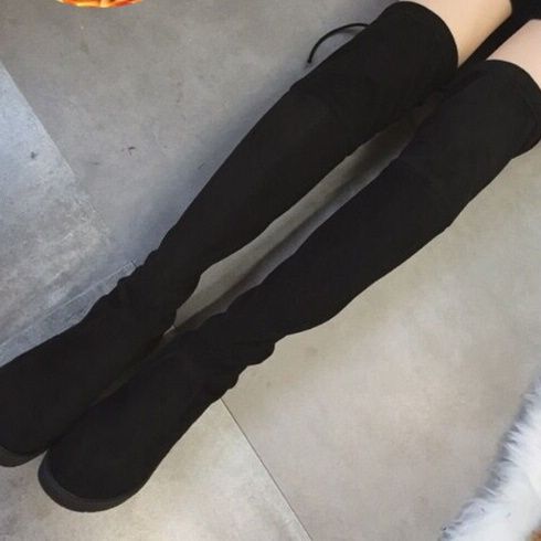ブーツ リボン付きストレッチ美脚ニーハイブーツ