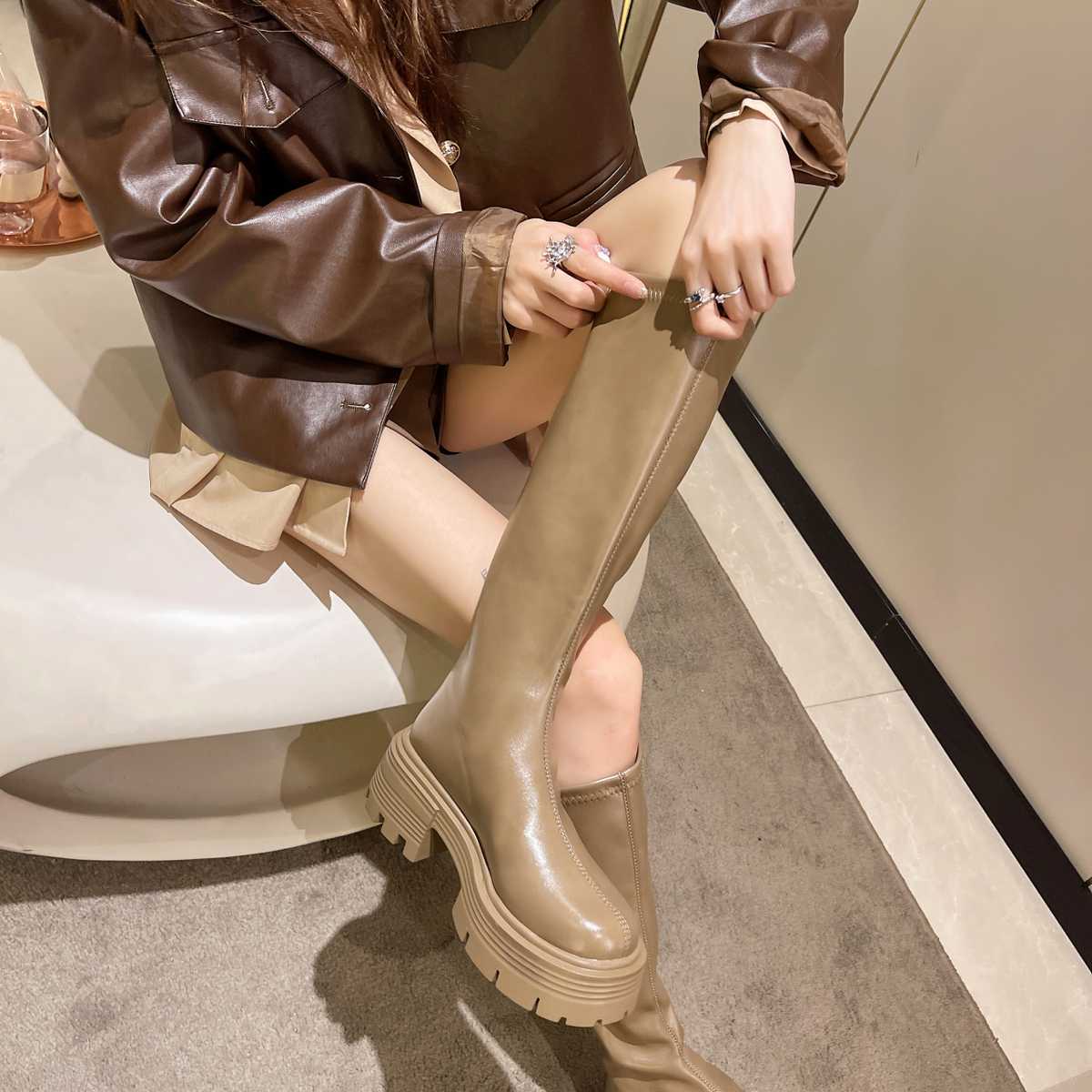 ブーツ 太厚底ストレッチロングブーツ