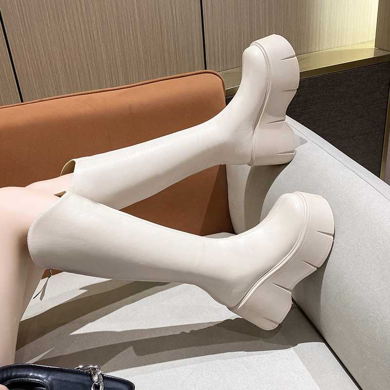 ブーツ 厚底ストレッチロングブーツ