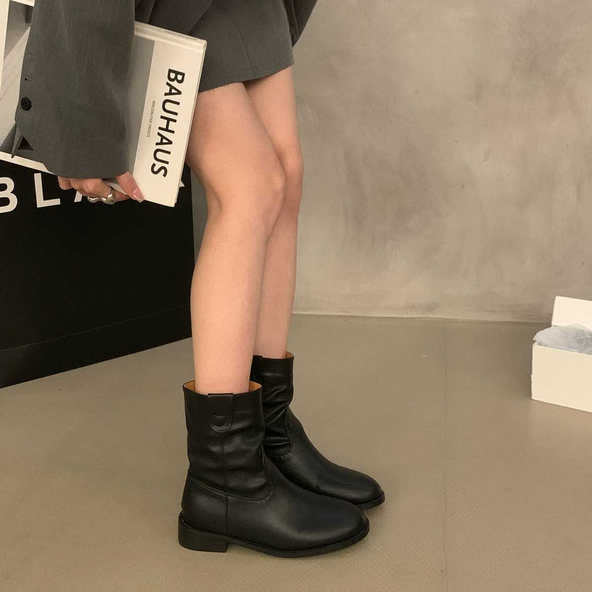 ブーツ ショート ゆったりサイドジップショートブーツ