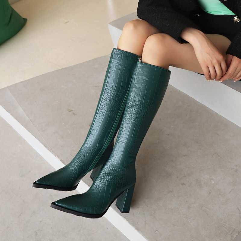 ブーツ クロコ型押しポインテッドロングブーツ