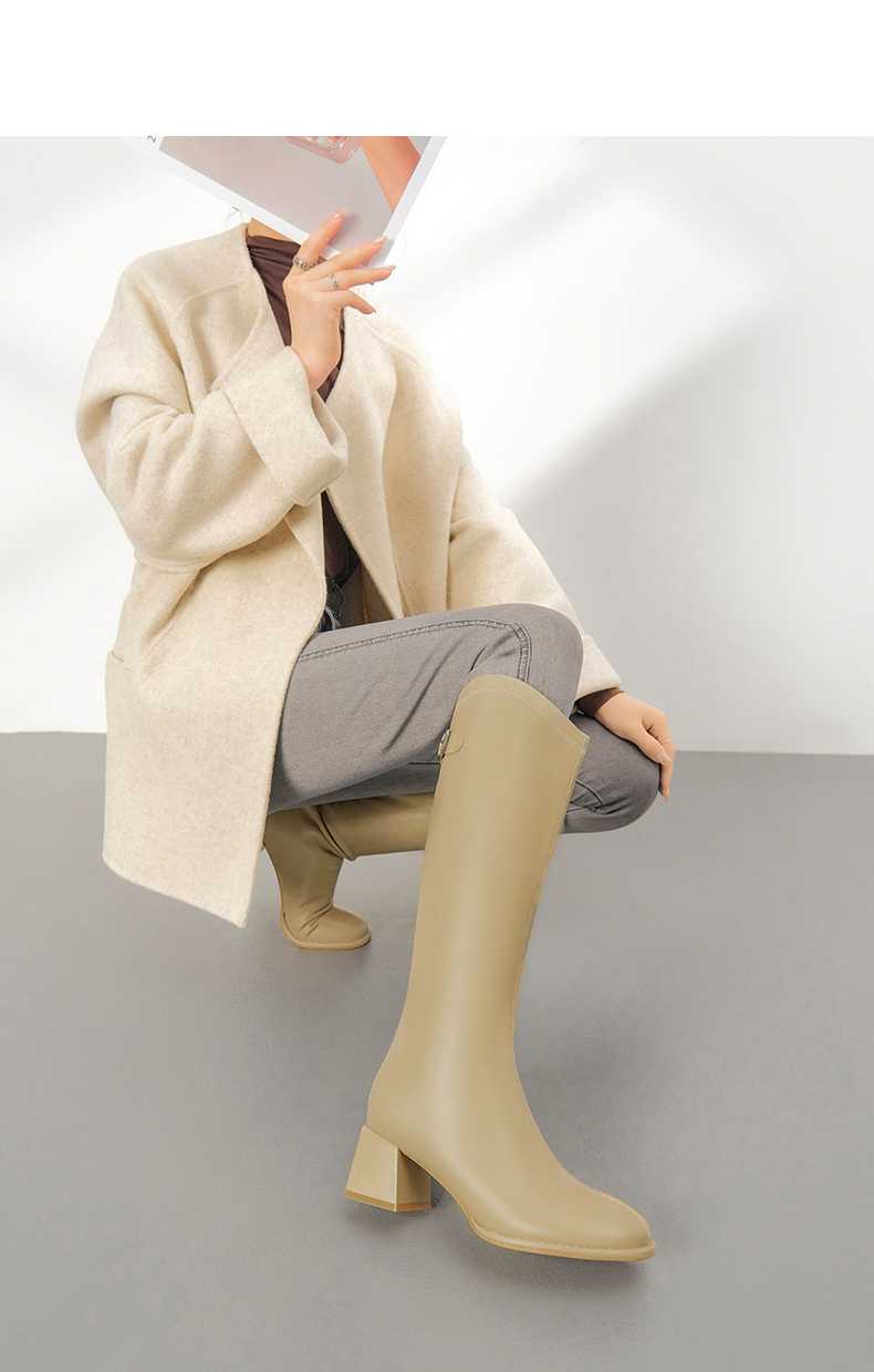 ブーツ シンプル太ヒールロングブーツ