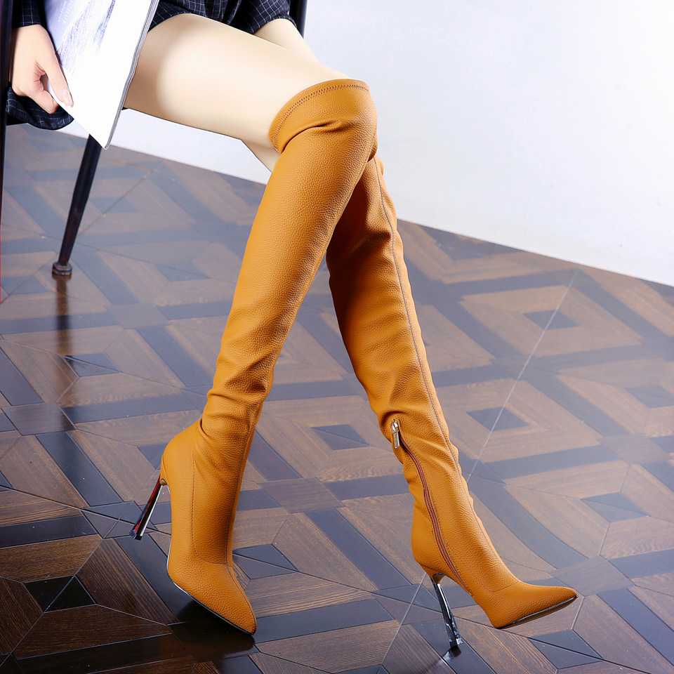 シンプル細ヒールニーハイブーツ