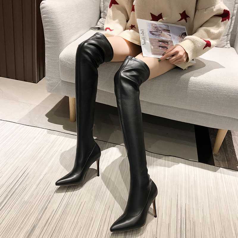 ブーツ 艶めき美脚ポインテッドニーハイブーツ
