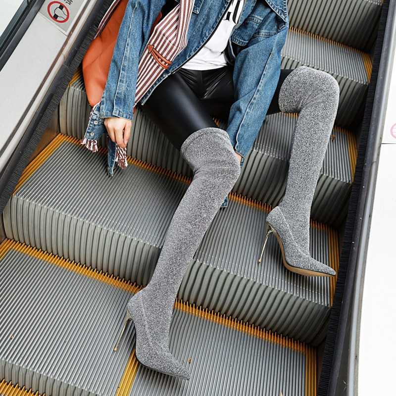 ブーツ ニーハイ 艶めきラメニーハイブーツ