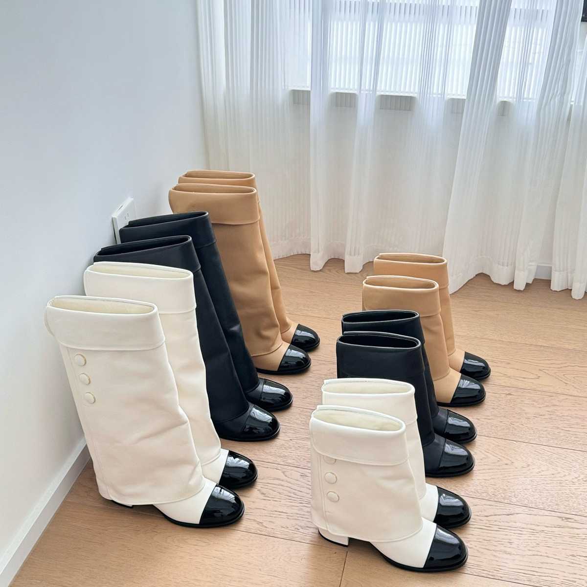 ブーツ つま先艶やか バイカラーショートブーツ