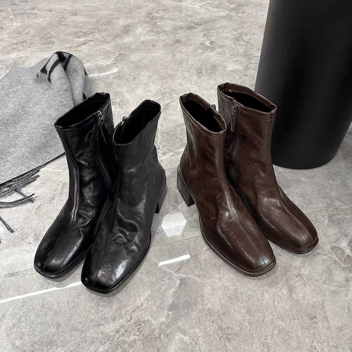 ブーツ スクエアトゥ ジップアップ ショートブーツ