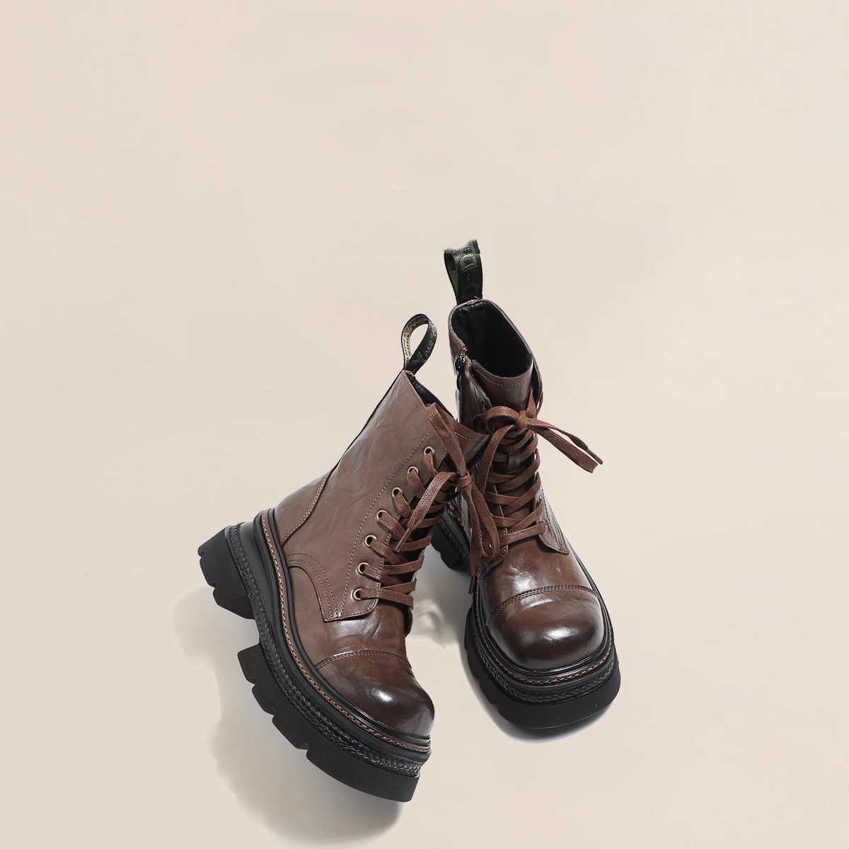 ブーツ 厚底レースアップショートブーツ