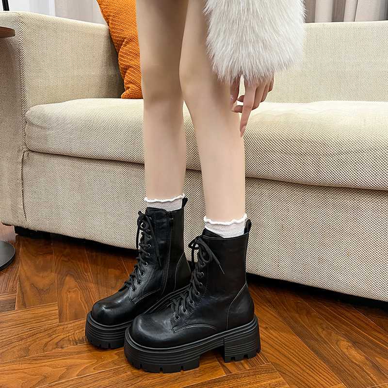 ブーツ 厚底レースアップショートブーツ